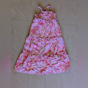 cat & jack orange pink tropical floral  sleeveless maxi dress 7/8 girls